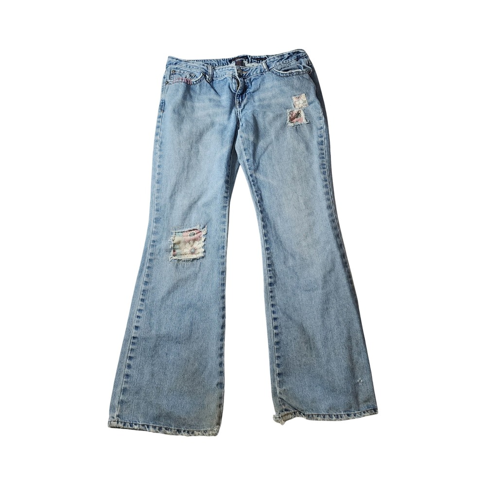 Aeropostale Authentic Vintage Y2K Flare Jeans Light Wash Floral Patchwork 9/10